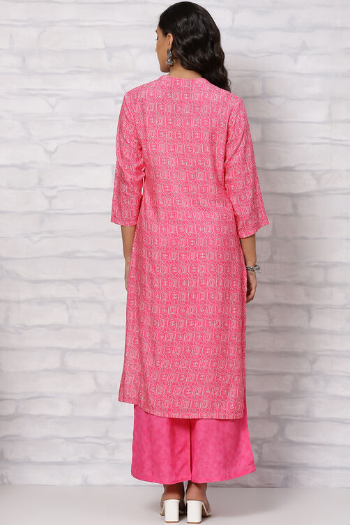 Pink Viscose Kurta Set image number 4