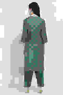 Teal Printed Straight Kurta Set image number 4