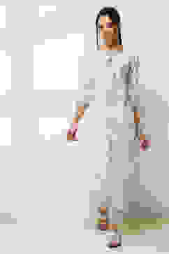 White and Blue Cotton Printed Straight Kurta image number 5