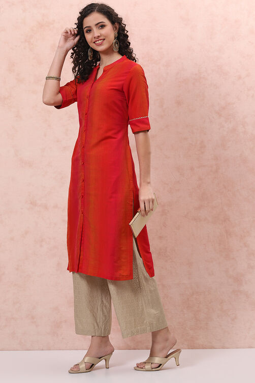 Red Art Silk Straight Kurta image number 5
