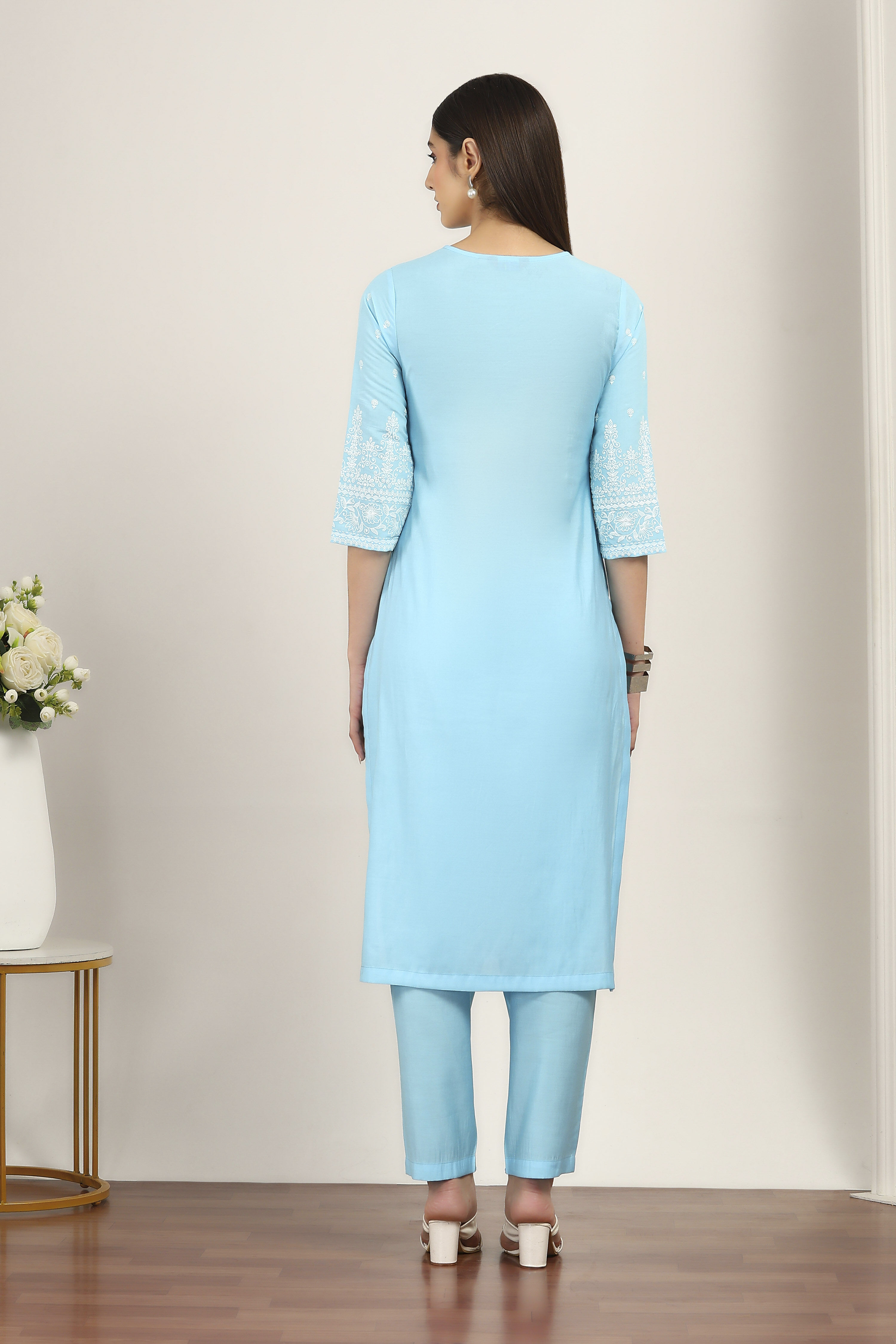 Yellow Viscose Polyester Straight Suit Sets image number 4