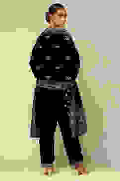 Black Poly Velvet A-Line Printed Kurta Salwar Suit Set image number 4