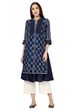 Indigo Straight Poly Chanderi Kurta image number 0