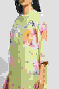 Lime Green Floral Printed Short Kurta image number 1