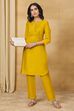 Yellow Viscose Blend A-Line Solid Suit Set