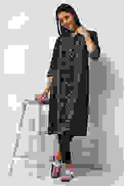 Navy Blue Cotton Printed Straight Kurta image number 0