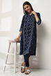 Navy Blue Cotton Printed Straight Kurta image number 0