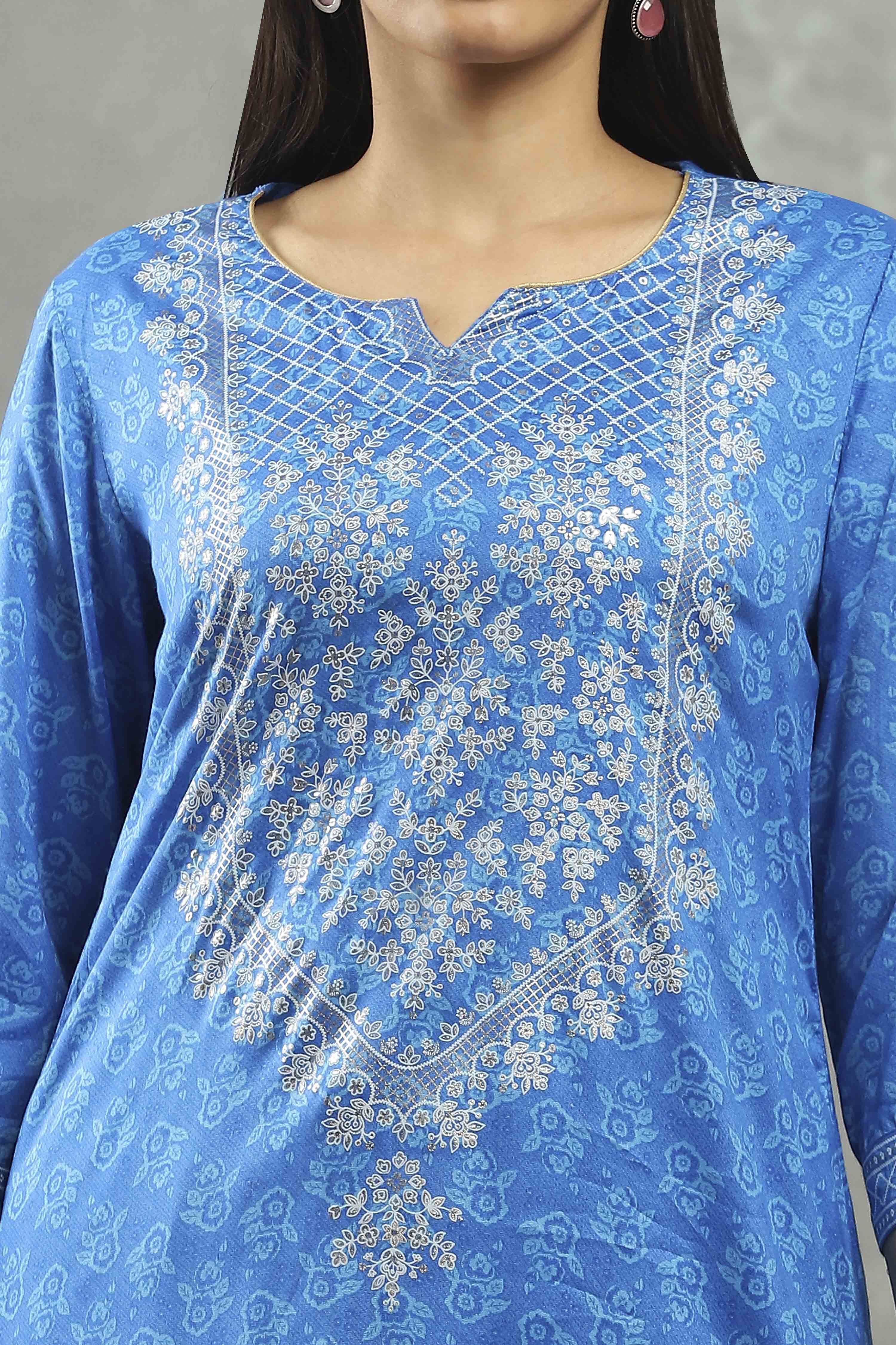 Blue Viscose Straight Kurta Pants Set image number 1