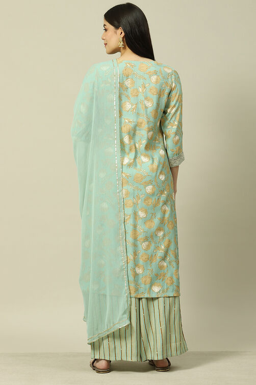 Light Blue Cotton Blend Woven Straight Kurta Suit Set image number 4