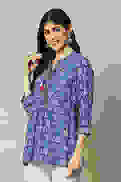 Blue LIVA Straight Printed Top image number 2