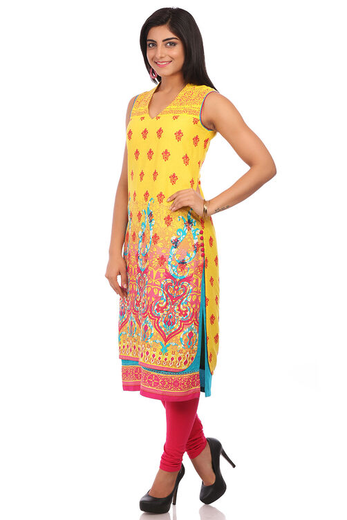 Yellow Cotton Straight Kurta image number 1