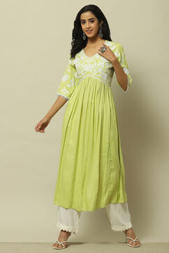 Lime Green Rayon Slub Tiered Dress image number 5