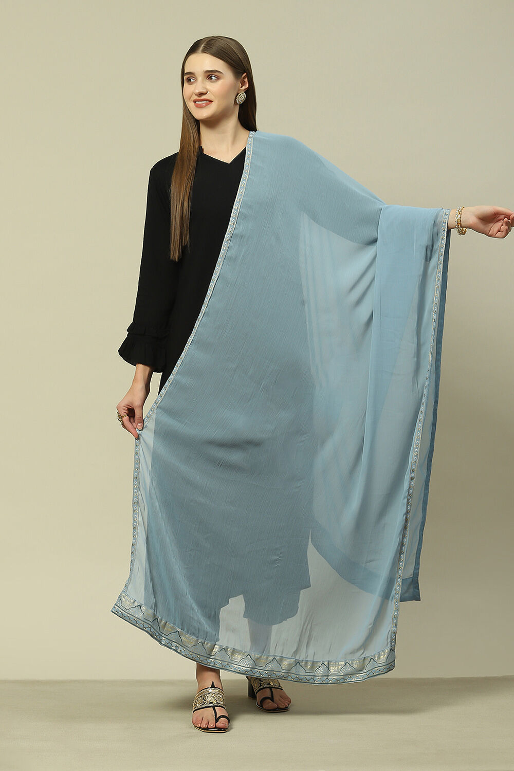 Grey Polyester Printed Dupatta image number 0