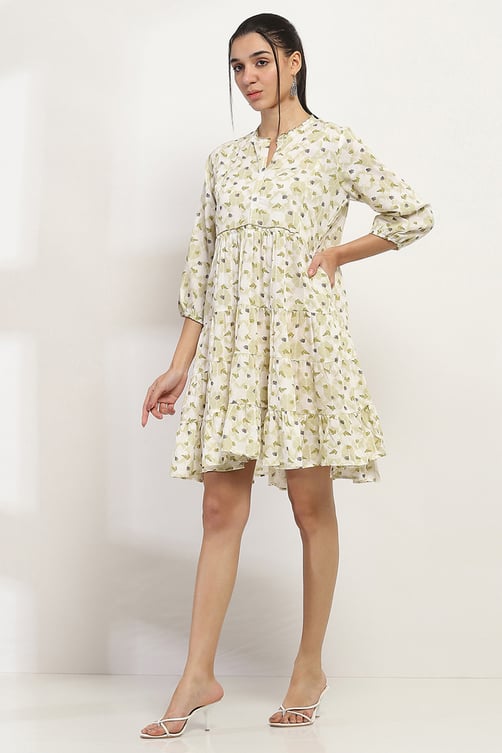 Olive Green Printed Tiered Dress image number 2