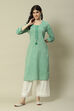 Green Polyester Straight Yarndyed Kurta image number 5