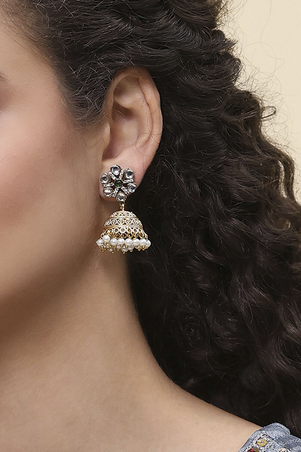 Green Brass Jhumka image number 1