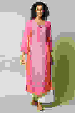 Pink LIVA Straight Printed Kurta image number 5