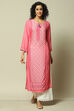 Pink LIVA Straight Printed Kurta image number 5