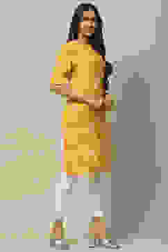 Yellow Rayon Staight Kurta image number 4