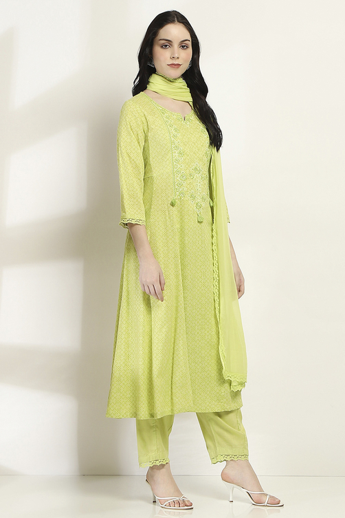 Lime Green Viscose Rayon Flared Set image number 5