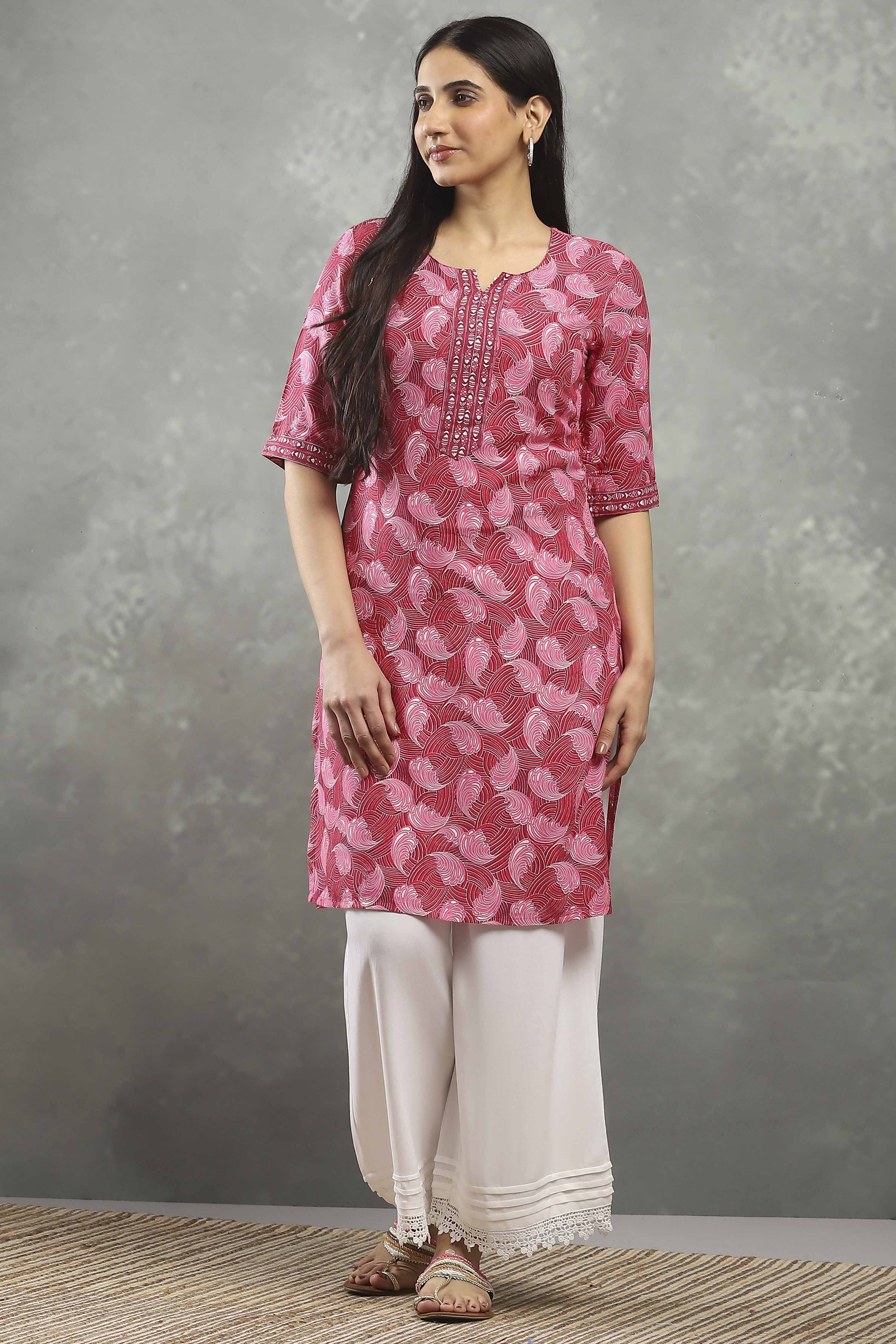 Pink Polyester Straight Kurta Pants Set image number 6
