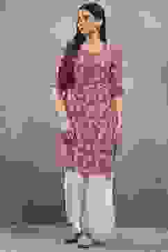 Pink Polyester Straight Kurta Pants Set image number 6