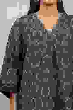 Black Polyester Yarndyed Straight Suit Set image number 1