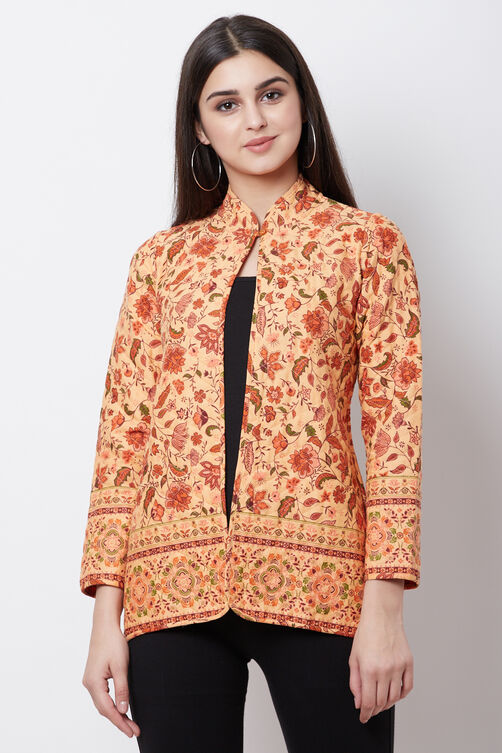 Peach Cotton And Flex Straight Jacket image number 0