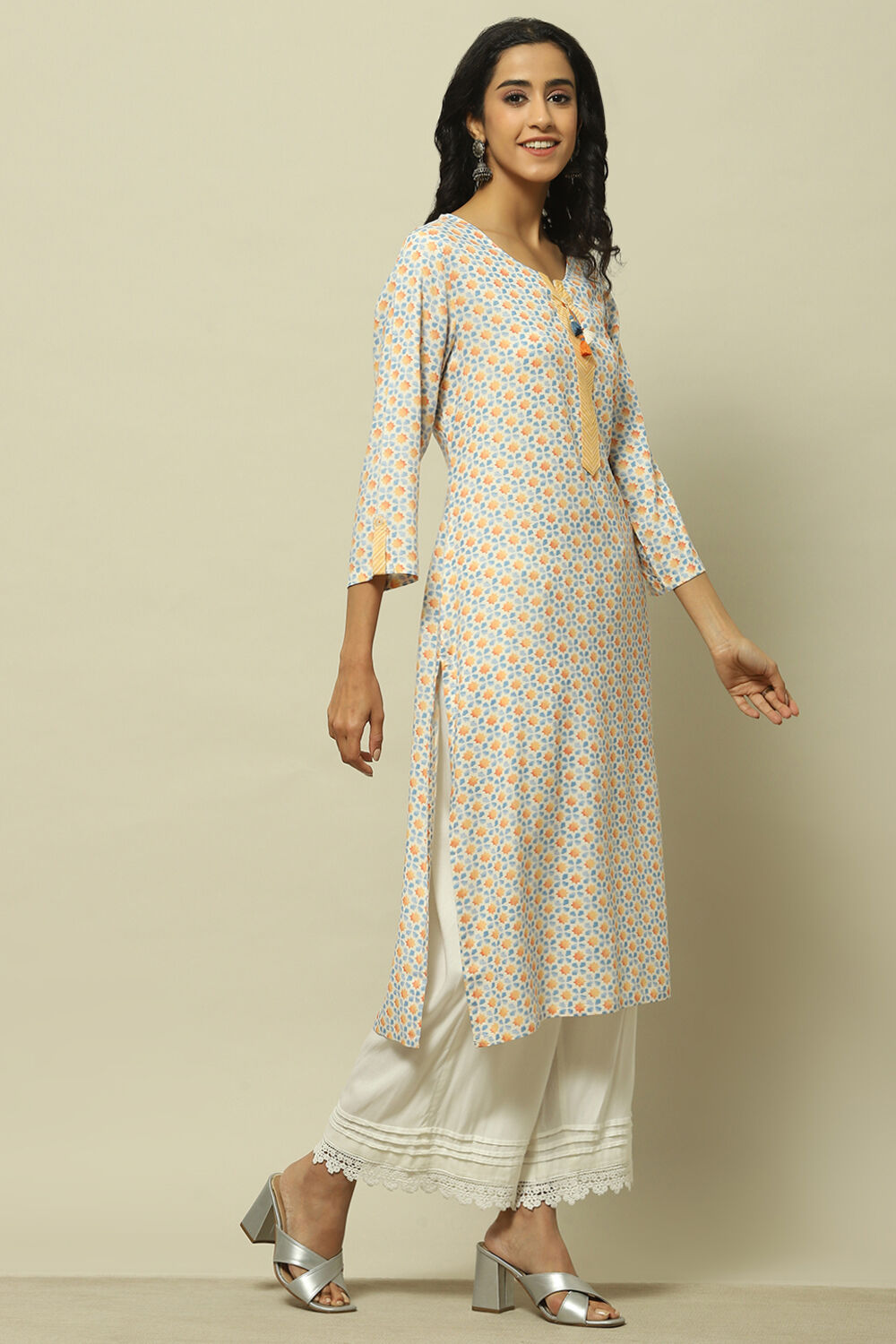 Lime Green Printed Straight Kurta image number 4
