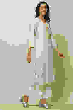 Blue & Yellow Printed Straight Kurta image number 4