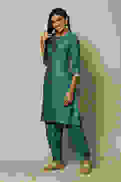 Green LIVA LIVA Straight Printed Kurta Palazzo Suit Set image number 3
