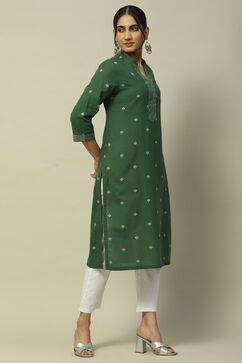 Green Cotton Staight Kurta image number 5