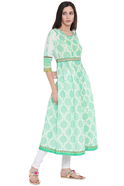 Green Cotton Kalidar Kurta image number 2