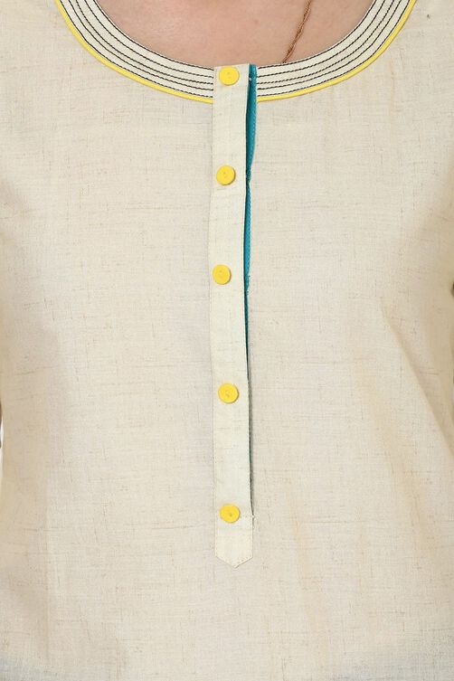 Beige Straight Cotton Kurta image number 4