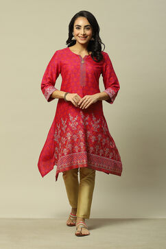 Purple LIVA Straight Printed Kurta image number 0