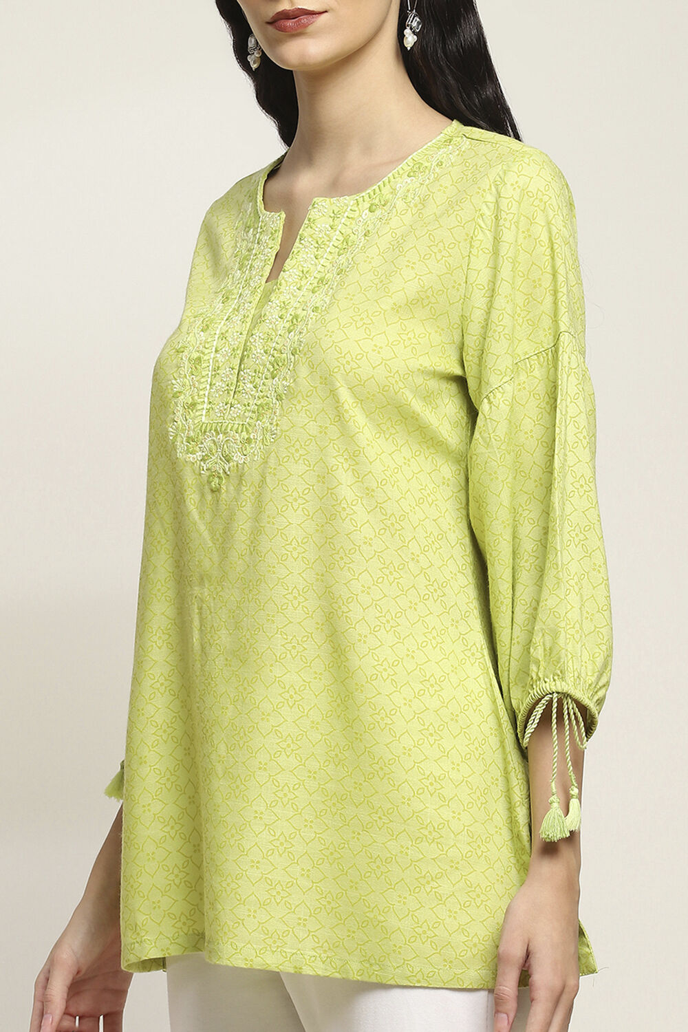 Lime Green Viscose Rayon Straight Kurti image number 1