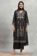 Black Viscose Blend Printed Gathered Suit Set image number 0