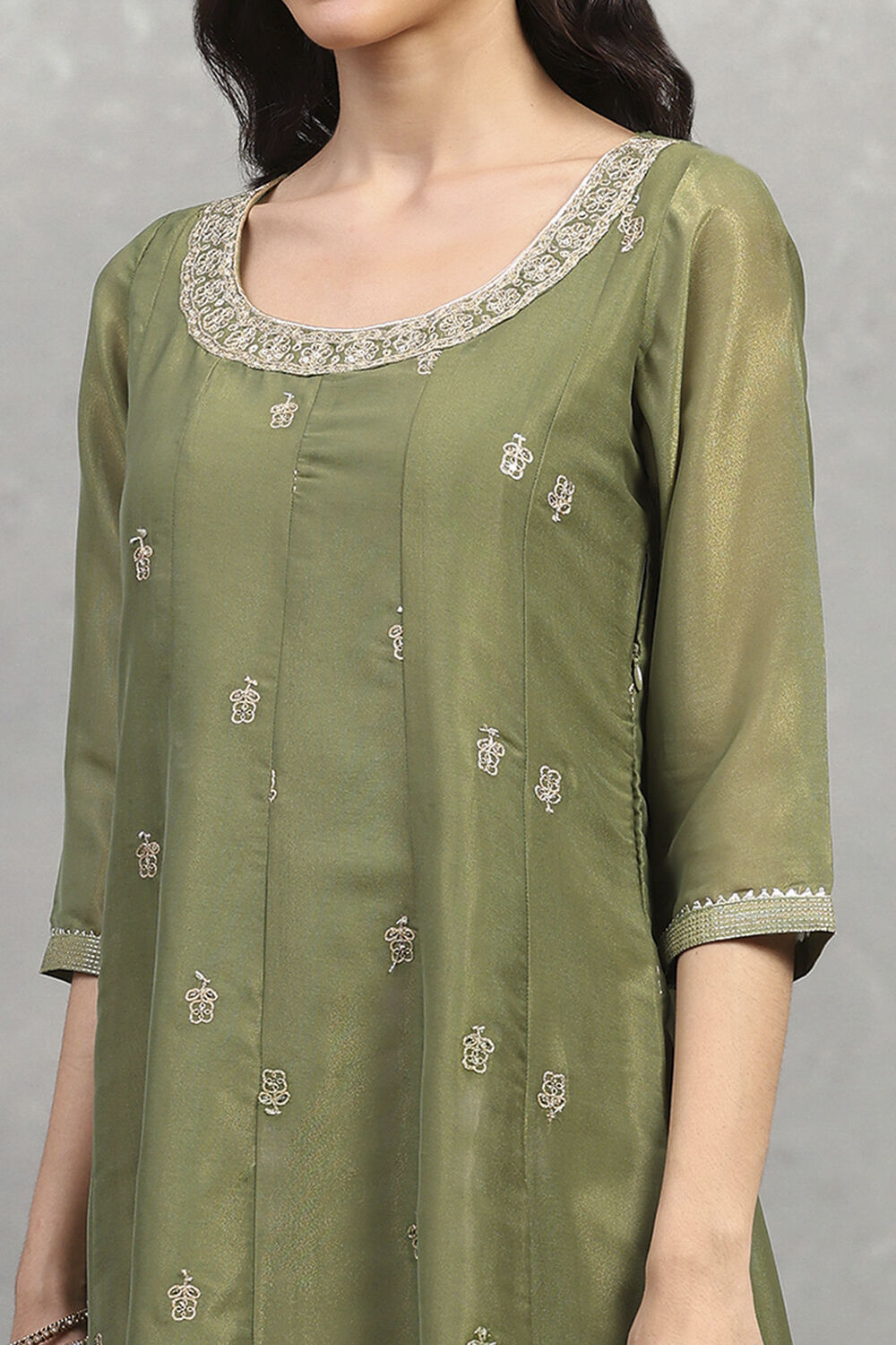 Green Tissue Solid Anarkali Dress image number 1