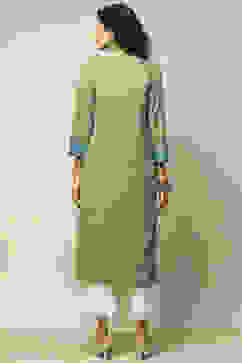 Green LIVA Straight Printed Kurta image number 3