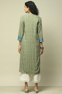 Green LIVA Straight Printed Kurta image number 3