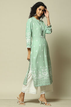 Green LIVA Straight Printed Kurta image number 4