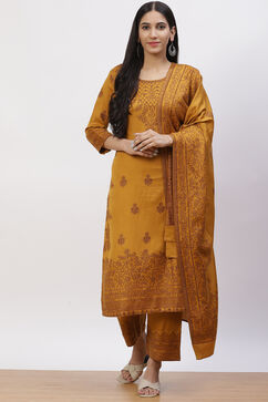 Mustard Acrylic Straight Suit Set image number 4