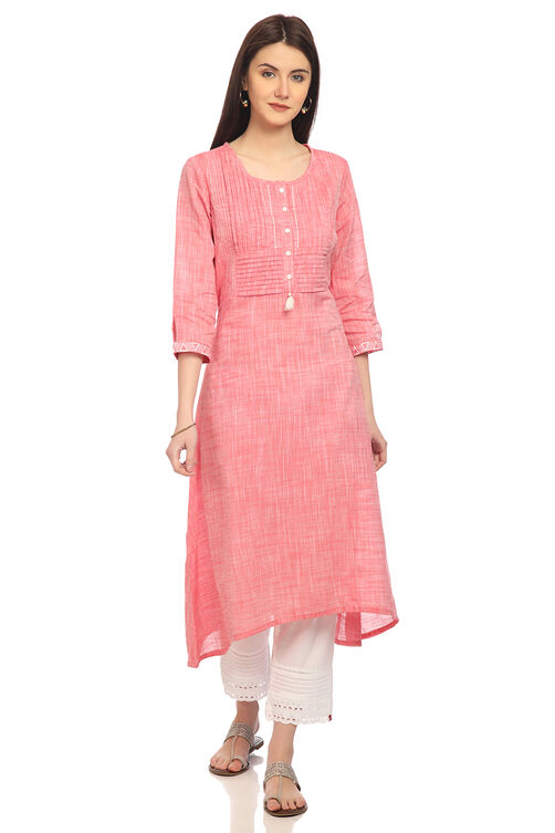 Pink Straight Cotton Kurta image number 0