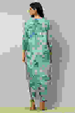 Aqua Blue Floral Printed Straight Co-ord Set image number 4