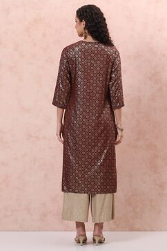 Maroon LIVA Straight Kurta image number 4