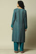 Teal Acrylic Straight Yarndyed Kurta Palazzo Suit Set image number 4