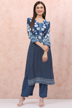 Indigo LIVA Straight Kurta image number 4