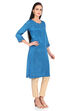 Teal Blue A Line Viscose Dress image number 2