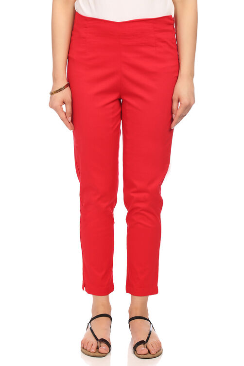 Red Cotton Slim Pants image number 0