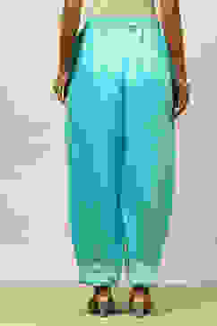 Blue Viscose Blend Straight Palazzos image number 5